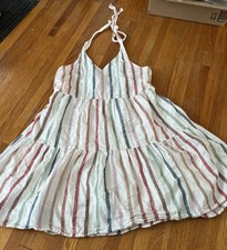 American Eagle Dress XL Multi Color Striped Halter Linen Blend Lined Boho Beach