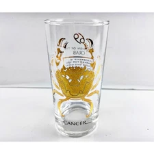 Anchor Hocking CANCER 22 Karat Gold Highball Zodiac Vintage 5.5” CRAB MCM