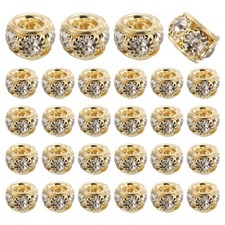 40Pcs 8mm Large Hole Rhinestone Beads European Bulk Spacer Bead Bright Gold