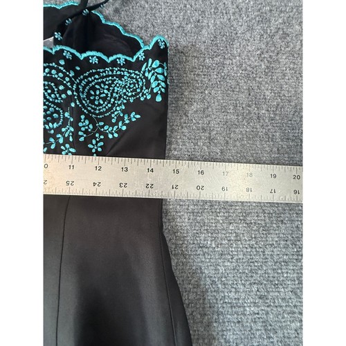 Ann Taylor Black Dress Turquoise Embroidery Spaghetti Strap Cocktail Party 6P - Picture 7 of 9