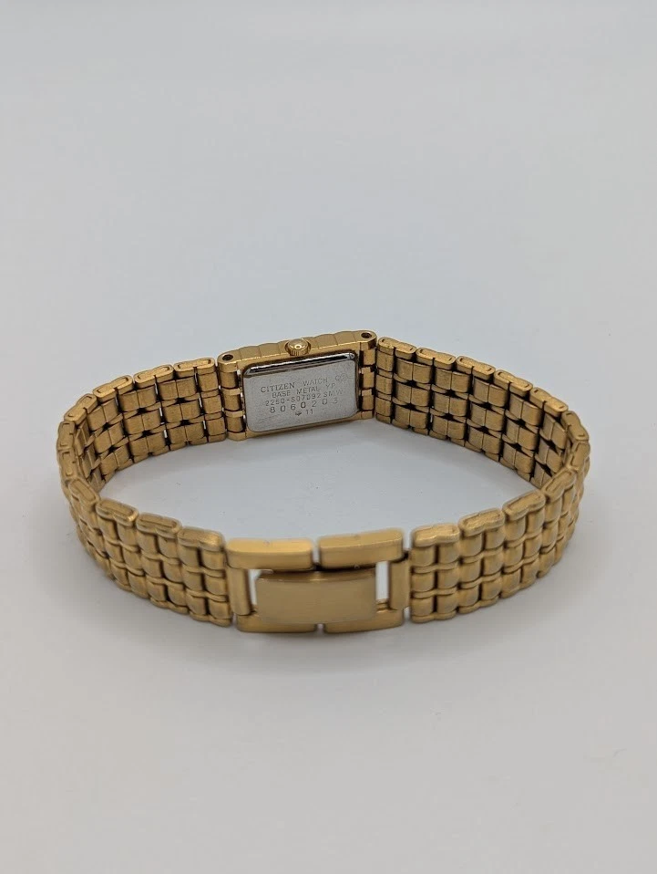 Reloj Citizen vintage de cuarzo para mujer tono dorado rectangular esfera negra - Japón Mv Foto 3 de 3