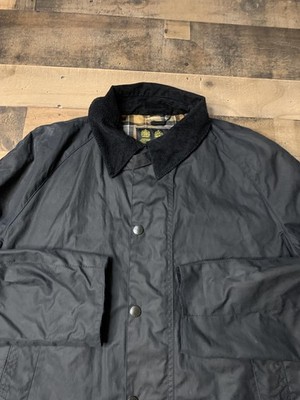 Barbour Coat Mens Medium Black Waxed Cotton Tartan Lined Rain Jacket Outdoor