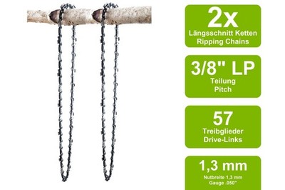2 Längsschnitt Sägeketten passend für Ikra KSI 2200 | 40cm 3/8LP 57TG 1,3mm