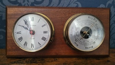 Vintage Spektrumuhr & Barometer aus Holz