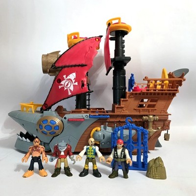 Fisher-Price Imaginext Shark Bite Pirate Ship Playset DHH61 w/ 5 Figures - Works
