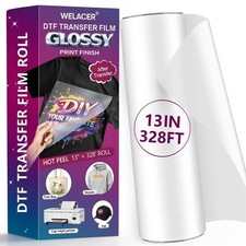 DTF Transfer Film Roll, 13" x 328ft Glossy Transfer Finish, Double-Sided
