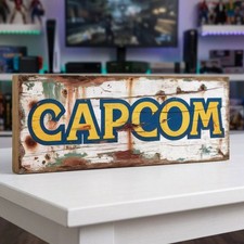Capcom Wood Sign 28cm Retro Vintage Style Video Arcade Gaming Marquee Plaque
