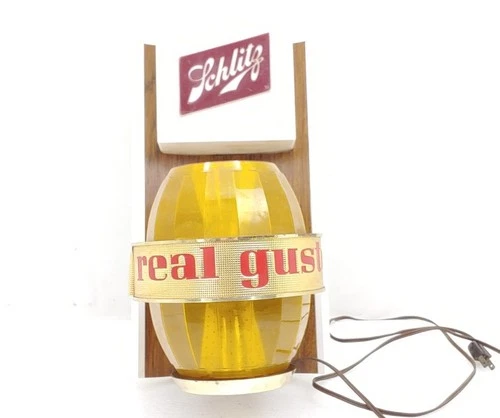 Vintage Schlitz Real Gusto On Draught Rotating Lighted Beer Barrel Sign Working