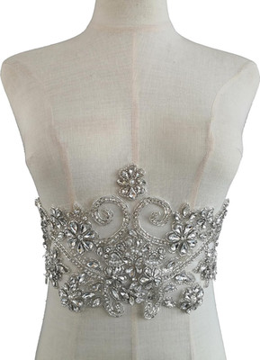 Handmade Beaded Appliques Embroidered Glass Rhinestone Lace Beaded Apnplique wit