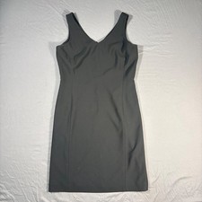 Jones New York Platinum Black Dress Size 12 Deep V Neck Sleeveless Midi Zip Back