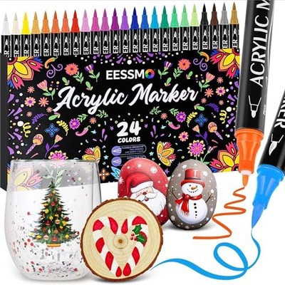 Dual Tip Acrylic Paint Markers, Acrylic Paint Pens with Fine Tip and 24 Colors