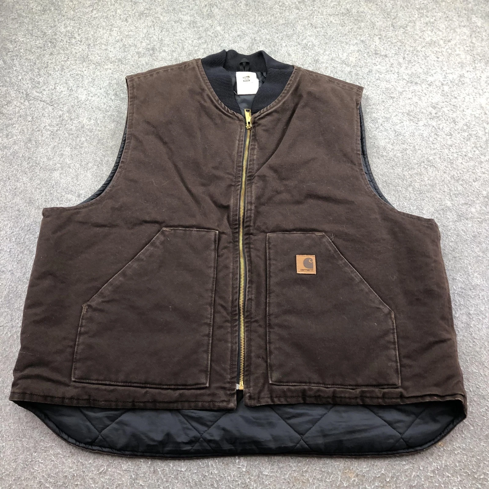 Carhartt Vest Mens 2XL Brown Canvas Quilted Insulated Full Zip Workwear USA