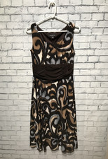 Perceptions, Women 14P (Bust 34") Brown Stretch Sleeveless Geometric Midi Dress