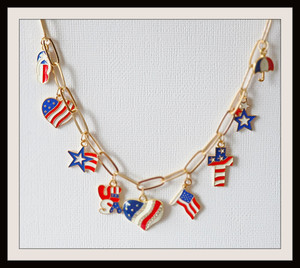 Authentic Patriotic Charm Necklace Flags Stars Hearts Crosses Gold Plated