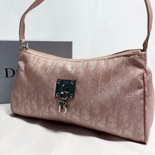 CHRISTIAN DIOR Accessories Pouch Trotter D Hardware Pink Nylon Leather
