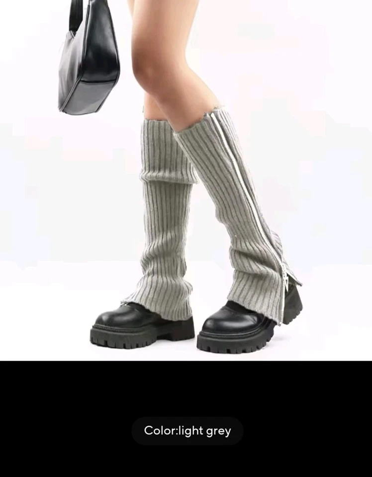 ⭐ Aquecedores femininos de perna de malha com zíper – Meias longas de inverno Y2K, estilo gótico - Imagem 4 de 4