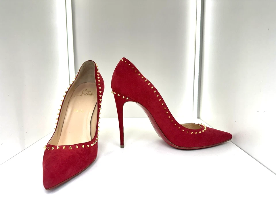 875€ Louboutin Anjalina 40 12cm Rue suede spikes vintage high heel - Photo 4/4
