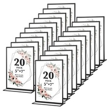20 Pack 5x7 Acrylic Sign Holders, Double Sided Vertical Stand Clear Picture F...