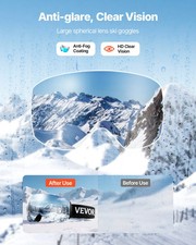 Frameless Ski Goggles, Spherical Lens with Blue Revo Coating, OTG Anti fog Snow