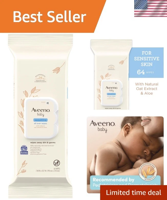 Gentle Moisturizing Wipes for Baby | 64 ct Aloe & Natural Oat, Ideal from Birth
