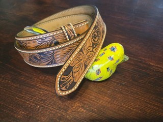 Tony Lama Men's Brown Leather Tooled Western Belt NO BUCKLE Sz 38