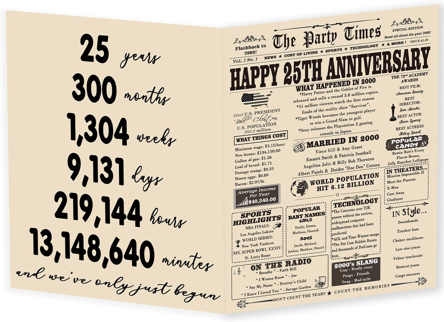Large 25Th Anniversary Card for Couples, Retro 25 Years Wedding Aday Gift Ideas