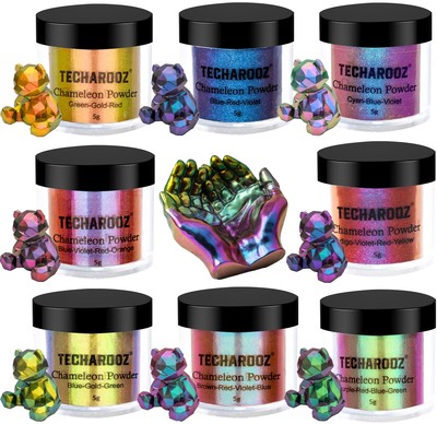 Chameleon Mica Powder 8 Color Shift Mica Powder, Holographic Glitter for UV &...