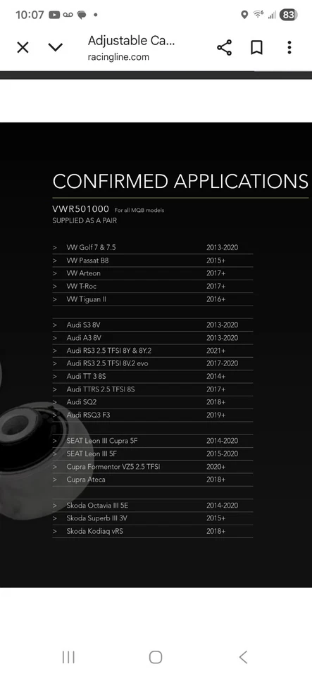 RACINGLINE ADJUSTABLE REAR TOE LINKS AUDI RS3 VOLKSWAGEN GOLF R - Image 4 of 4