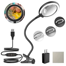 LED Magnifying Lamp with Clamp 3X Lighted Hands Free Magnifying Glass with Li...