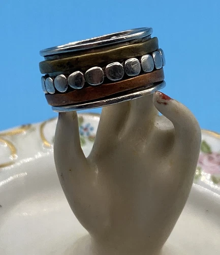 Vintage 925 YS India Brass Tri-Color Spinner Ring, 8, EUC