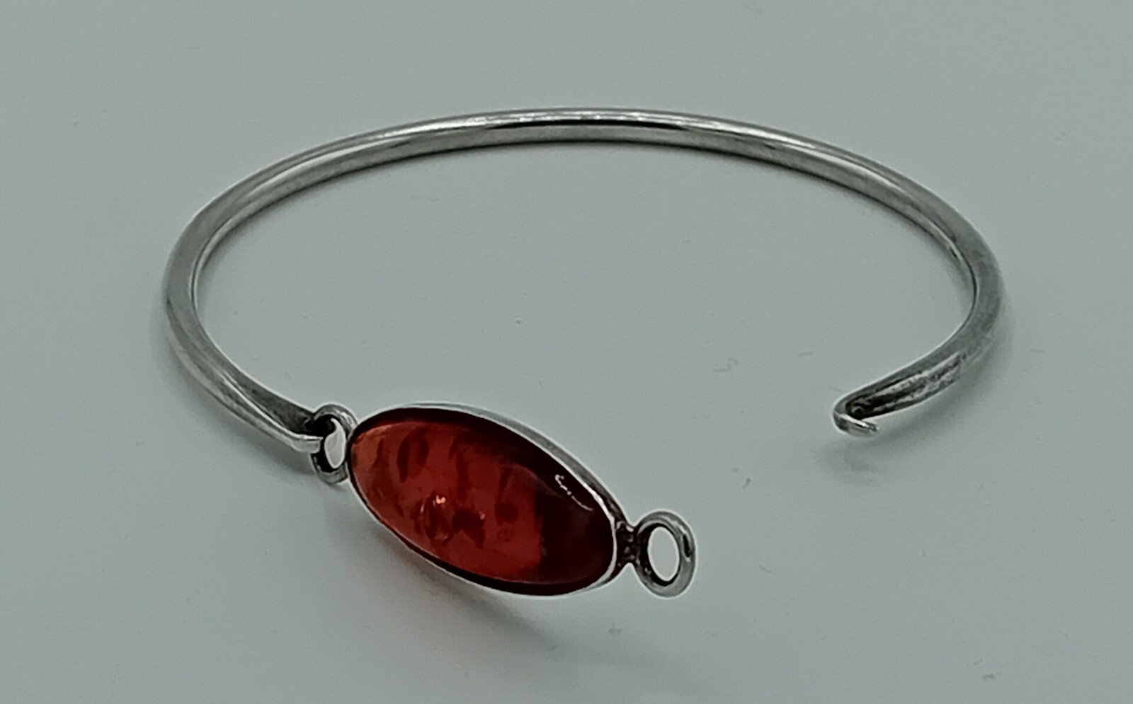 Amber Solid Silver Long Oval Bangle With Inclusio… - image 3