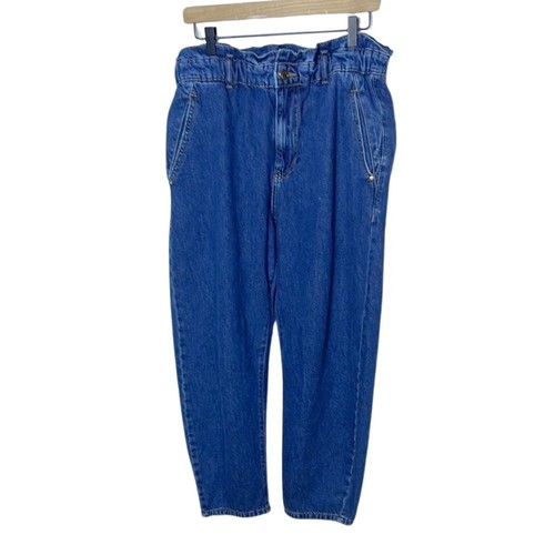 Lindo vaquero Zara azul bolsa de papel cintura recortada holgada pierna talla 12 informal boho denim - Imagen 2 de 13