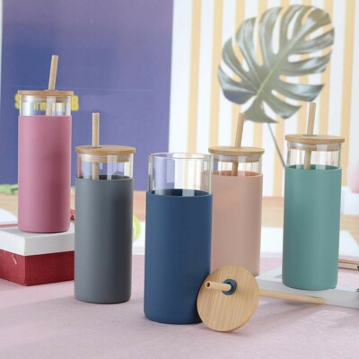 Reusable Bubble Tea Cup with Bamboo Lid, Bubble Tea Smoothie Straw, Ecofriendly
