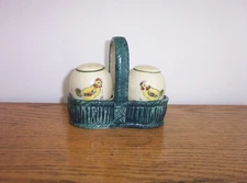 Vintage Rooster / Chicken in Basket Salt & Pepper Shakers Japan