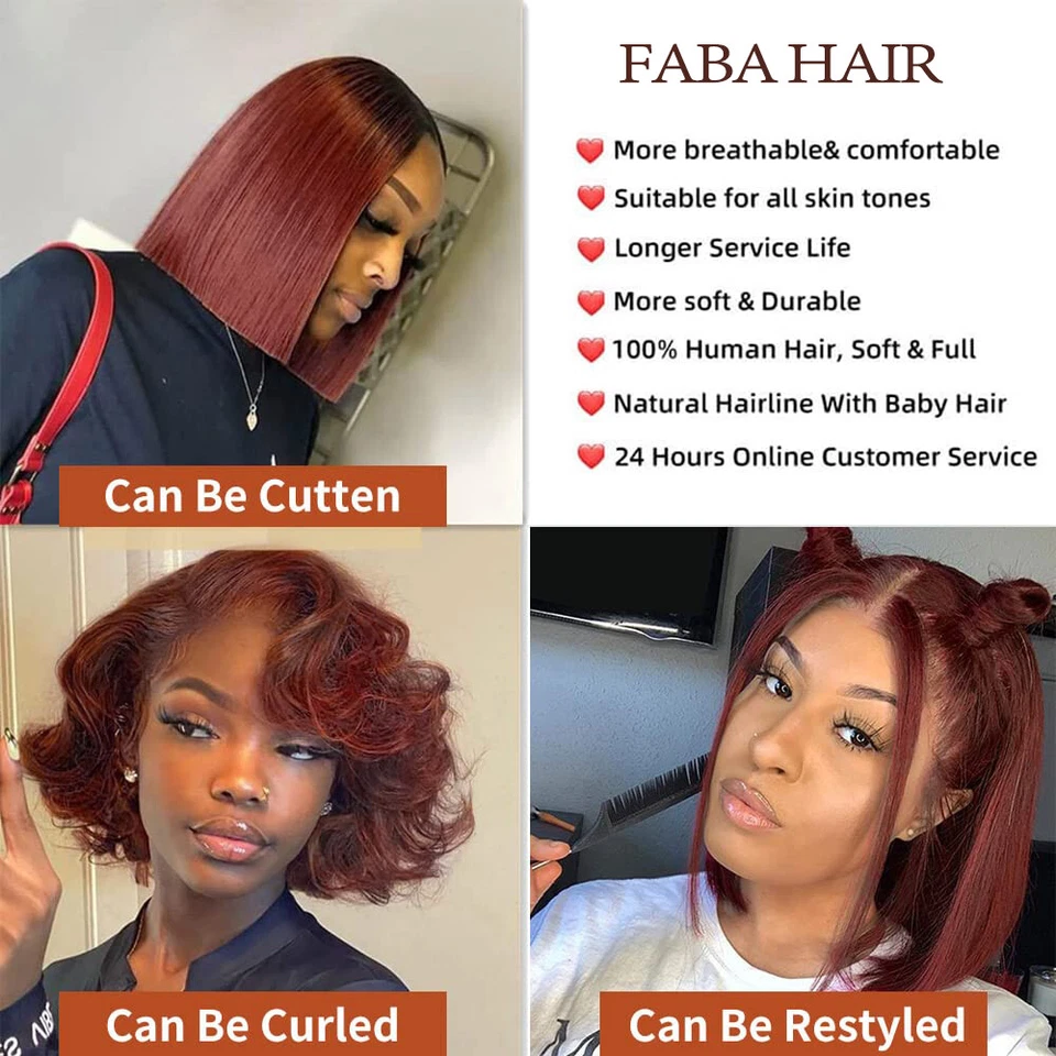 Peluca corta sin pegamento Wear and Go marrón rojizo Bob cabello humano 13x4 pelucas delanteras de encaje Foto 4 de 4