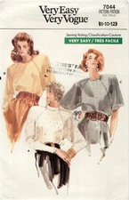 Vogue 7044 Loose-Fit Blouse w Extreme Shoulder Pads Sz 8 (ONLY) CUT COMPLETE 80s