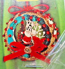 RARE LeeWards MR  MRS CLAUS WREATH Vtg Sequin Bead Christmas Ornament Kit