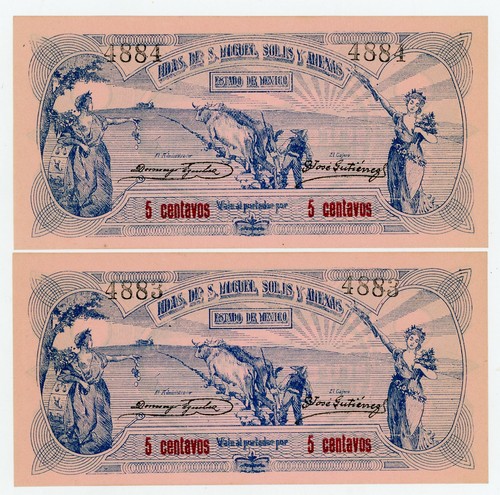 Hdas De Miguel Solis and Anexas ... P-M2856a ... 5 Centavos 1915 ... *UNC* Pair