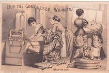 Conqueror Wringer WASHING DAY Nichols Bros Stoves Peterborough NH Card c1880s