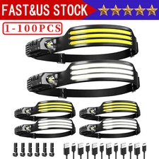 COB LED Headlamp USB Rechargeable Headlight Bar Head Band Torch Work Light 6000K