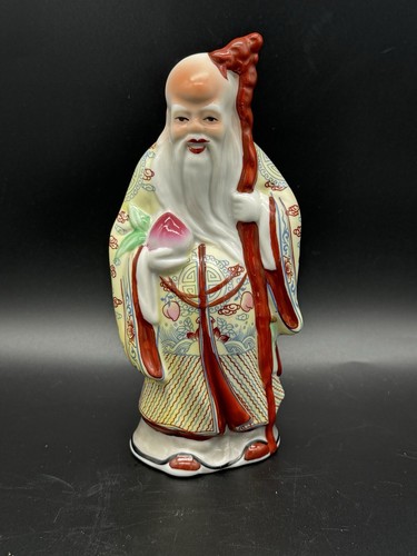 VTG Chinese Porcelain God of Longevity Figurine Shoulao Immortal Statue Shouting - Picture 2 of 13