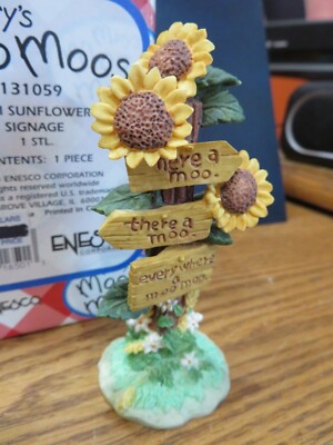 Mary's Moo Moo Mini Sunflower Sign Post Display Accessory ENESCO 1994- FREE SHIP
