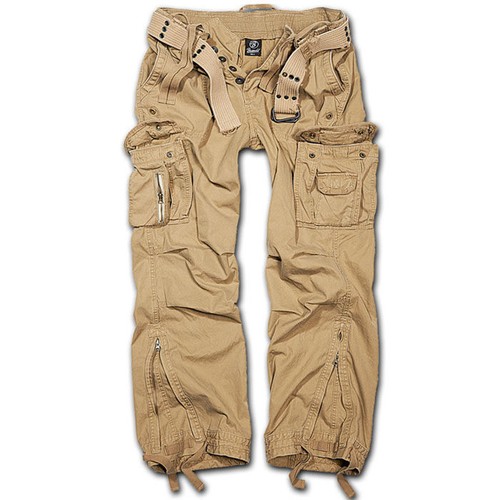 Pantalones Brandit 1002.3 Hombre Ejército Real Vintage Pantalones Cargo con  cinturón beige | eBay