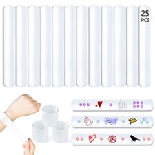 Novelty Place 25Pcs White Slap Bracelets - DIY Blank Party Wrist Strap Snap Band