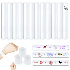 Novelty Place 25Pcs White Slap Bracelets - DIY Blank Party Wrist Strap Snap Band