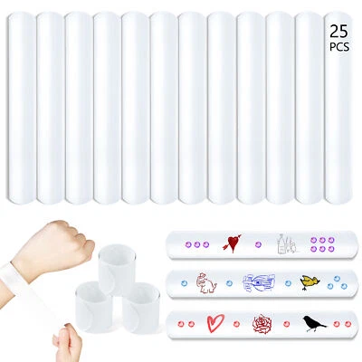Novelty Place 25Pcs White Slap Bracelets - DIY Blank Party Wrist Strap Snap Band