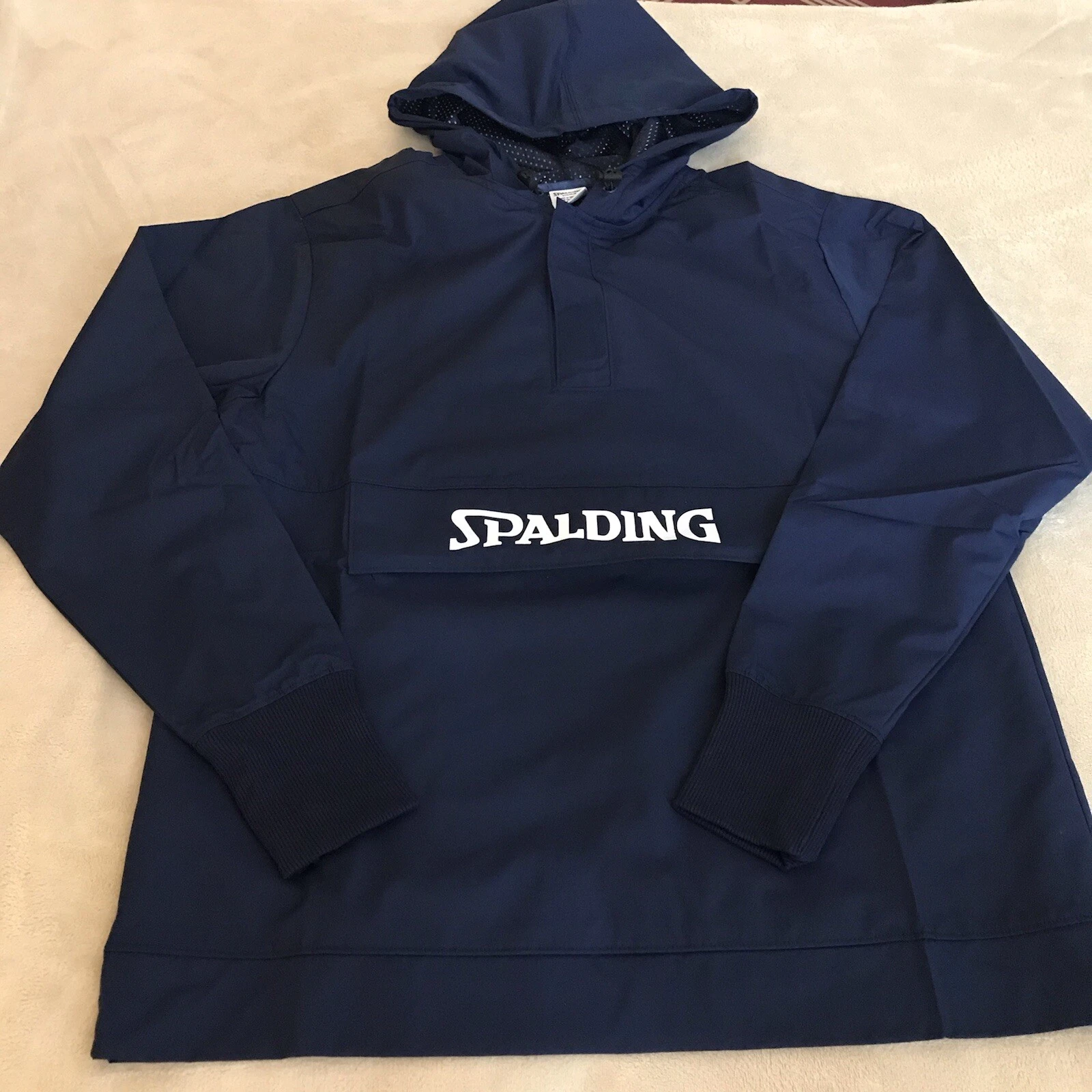 Spalding Hooded Navy Blue Pull Over Logo Men’s Jacket - Size S
