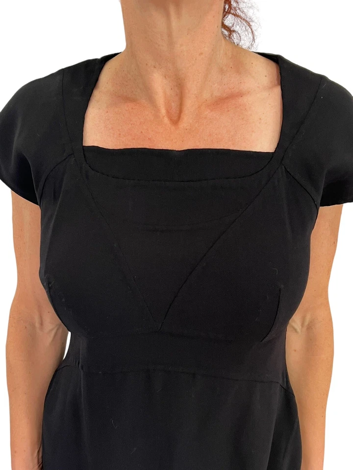 VESTIDO VAINA ZAC POSEN NEGRO LANA ELÁSTICO MANGA GORRA CUELLO REDONDO TALLA 10 Foto 4 de 4