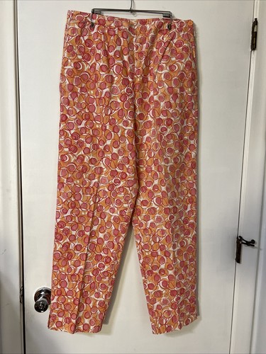 Talbots, Vintage Talbots Red Pink Yellow Circle Print Cotton Stretch Pants Sz 12 Pockets