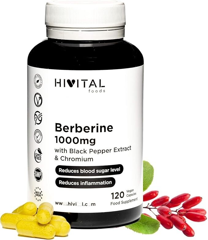 Berberina 1000mg 120 capsule vegan Cromo e Pepe Nero Berberis Vulgaris Berberine